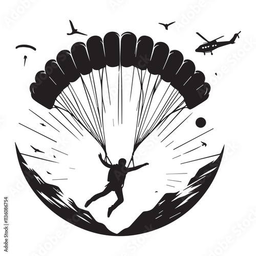 Skydiving Silhouette Vector 