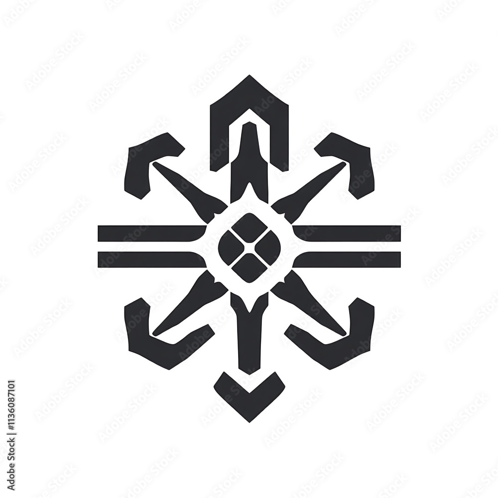 Geometric Abstract Starburst Design: A minimalist black and white design featuring a stylized starburst pattern with geometric shapes and lines radiating outward from a central point. Geometric Abstract Starburst Design: A minimalist black and white design featuring a stylized starburst pattern with geometric shapes and lines radiating outward from a central point.
