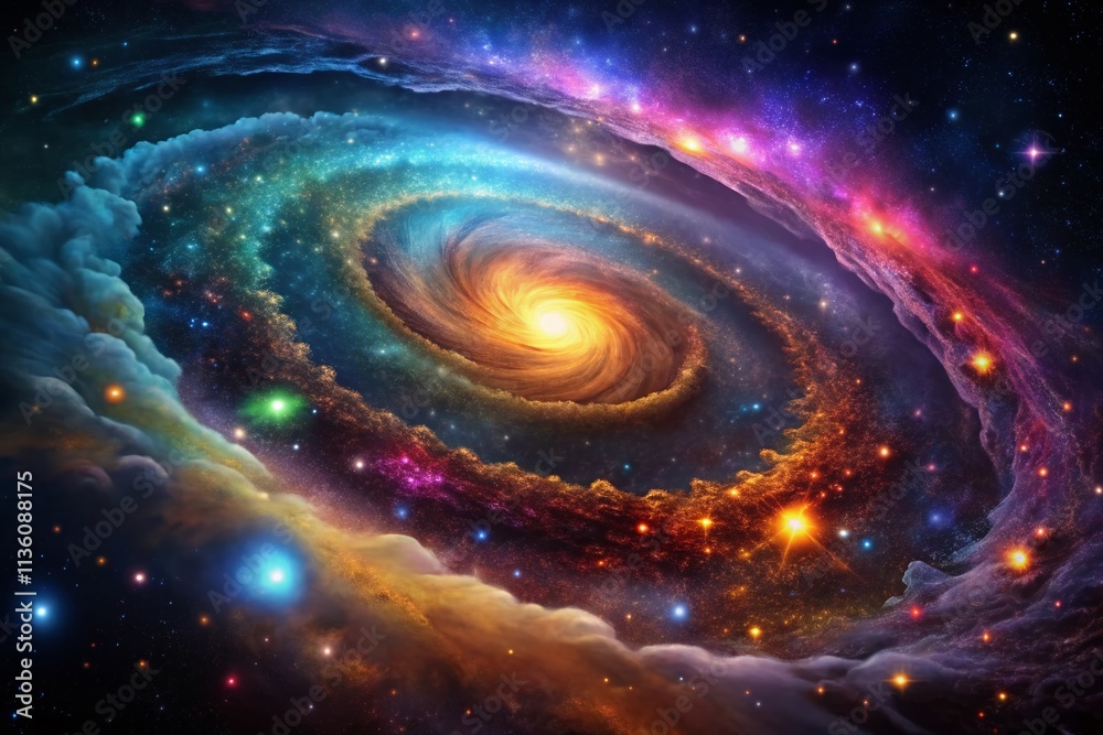 Obraz premium Cosmic Nebula Space Art: Vibrant Galaxy, Starry Night, Sci-Fi Background, Digital Painting