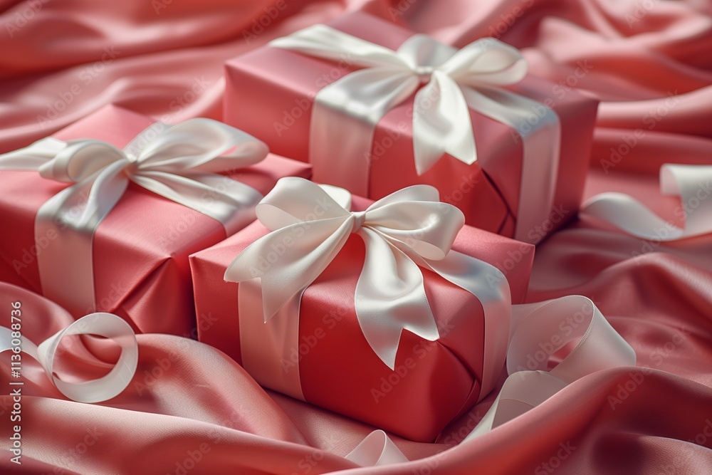 Elegant wrapped gifts on silky fabric, perfect for celebrations and special occasions. Elegant wrapped gifts on silky fabric, perfect for celebrations and special occasions.