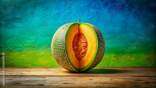 Crenshaw Melon: Surreal Summer Fruit Still Life, Vibrant Colors, Abstract Photography, Artistic Food Photography, Conceptual Food Art