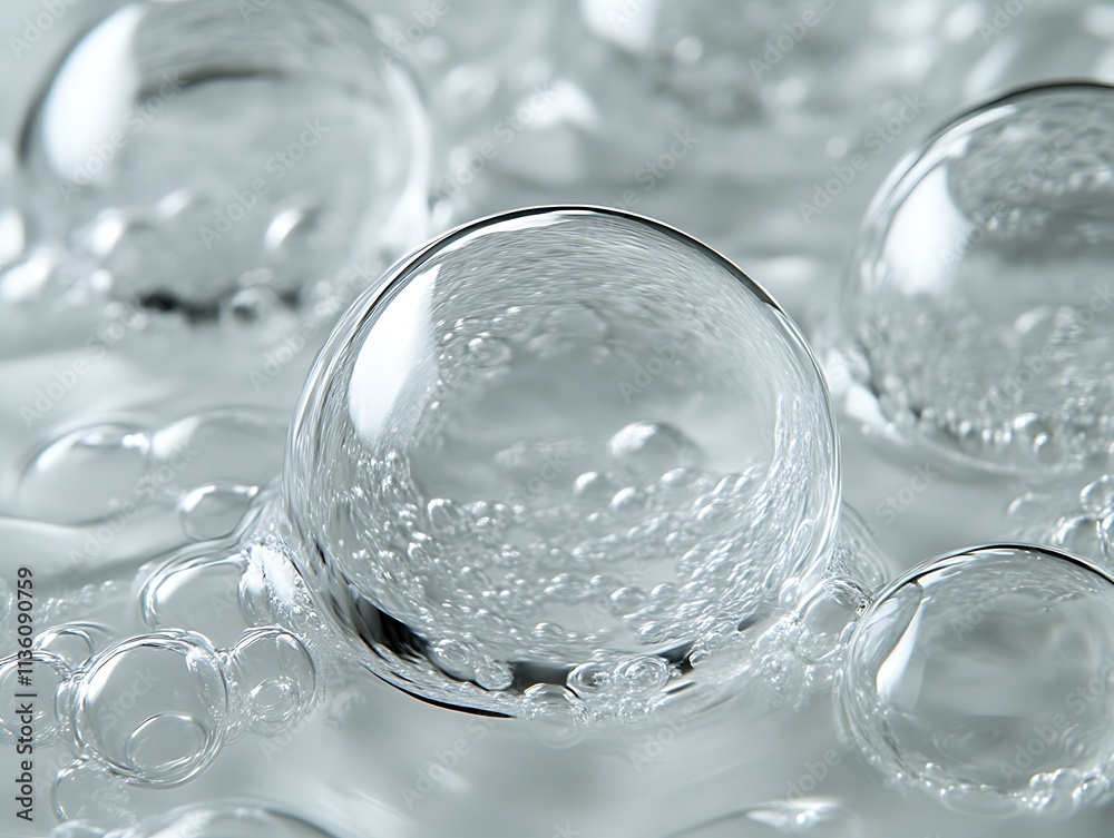 Closeup of shimmering water bubbles forming spheres Closeup of shimmering water bubbles forming spheres