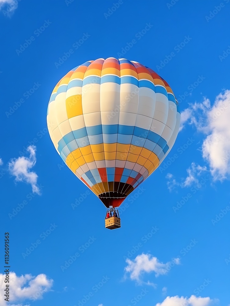 Fototapeta premium Colorful Hot Air Balloon Ascending into Clear Blue Sky : Generative AI