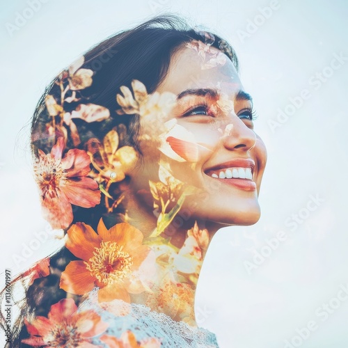 Woman's smile with floral overlay