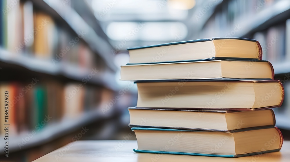 Stack of hardcover books on a library table symbolizing knowledge and education : Generative AI Stack of hardcover books on a library table symbolizing knowledge and education : Generative AI