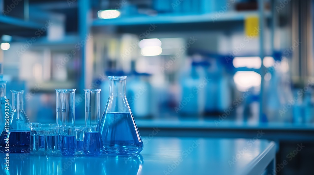 Laboratory Glassware with Blue Liquid in Scientific Research Facility : Generative AI Laboratory Glassware with Blue Liquid in Scientific Research Facility : Generative AI