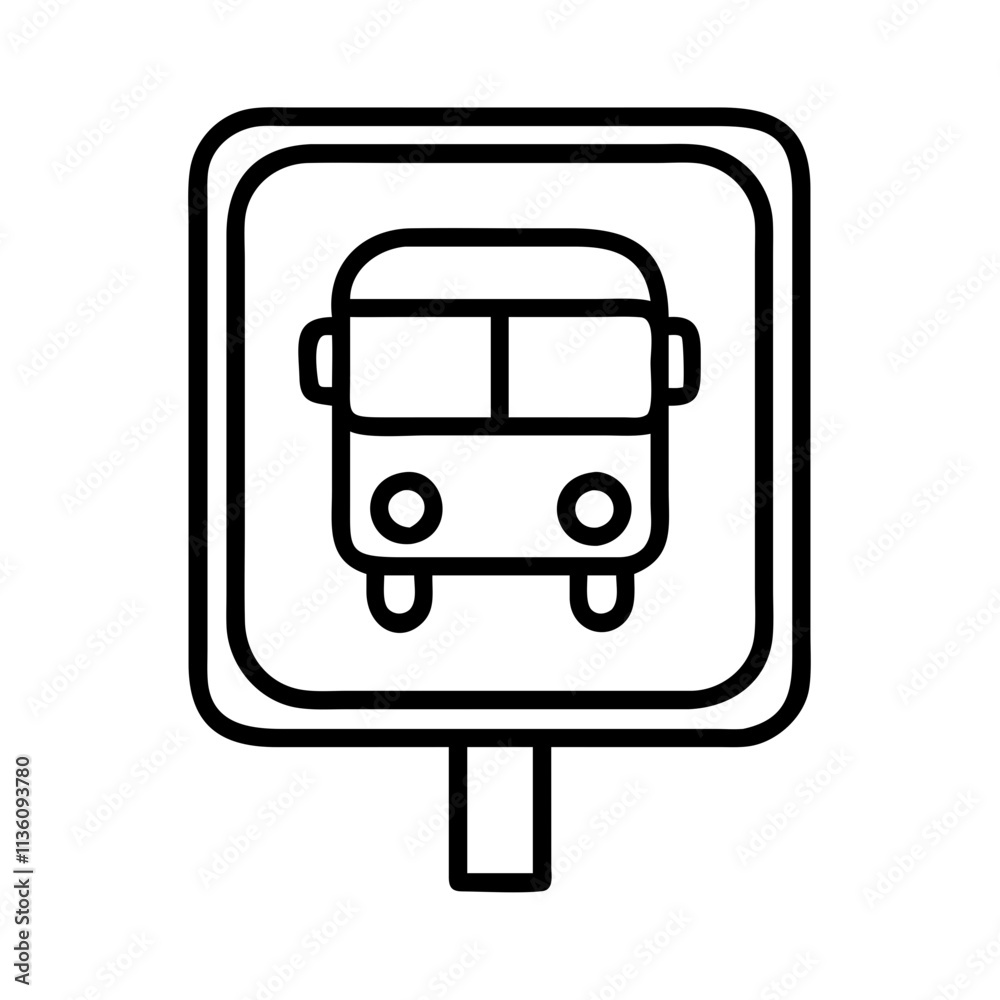 bus stop sign icon, back to school line art, education icon - simple black line art icon of bus stop sign, symbolizing back to school celebrations. education vector art.