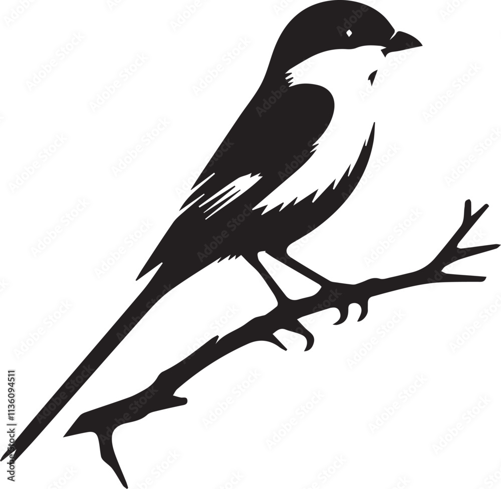 Fototapeta premium Southern grey shrike bird silhouettes Vector