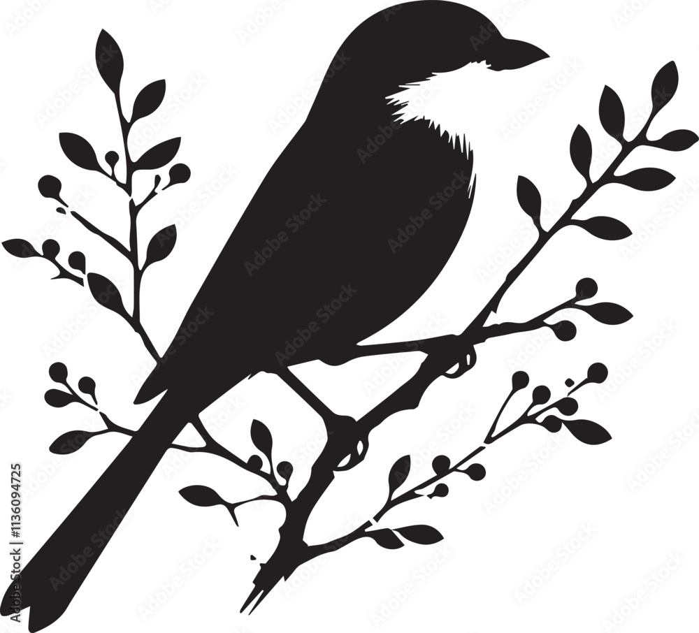 Southern grey shrike bird silhouettes Vector Southern grey shrike bird silhouettes Vector
