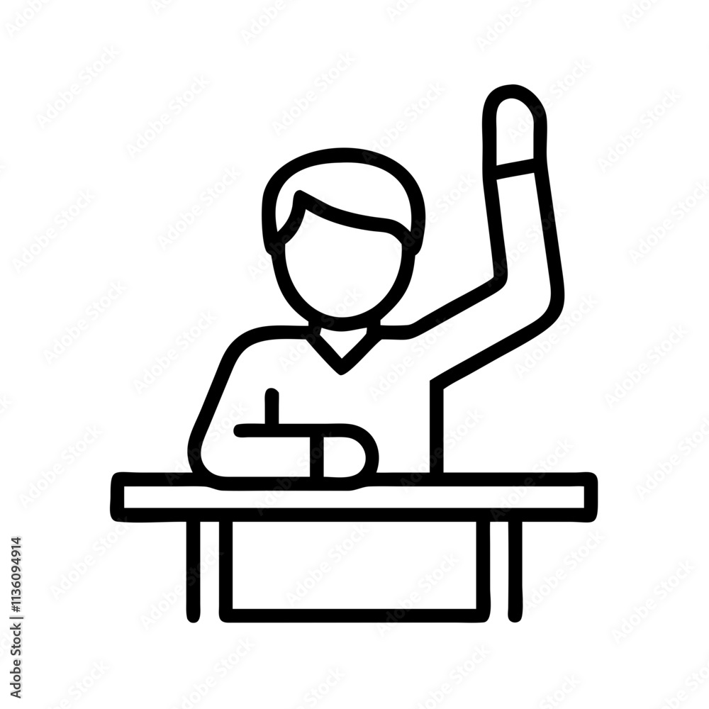 hand raising student icon, back to school line art, education icon - simple black line art icon of hand raising student, symbolizing back to school celebrations. education vector art. hand raising student icon, back to school line art, education icon - simple black line art icon of hand raising student, symbolizing back to school celebrations. education vector art.