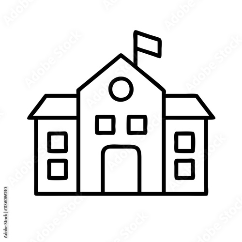 school building icon, back to school line art, education icon - simple black line art icon of school building, symbolizing back to school celebrations. education vector art.