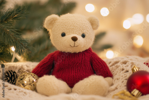 teddy bear on christmas tree