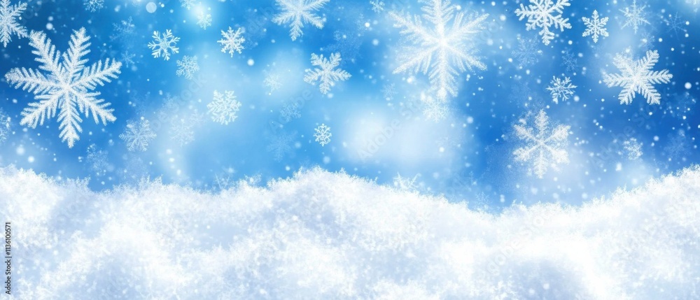 Naklejka premium Sparkling Winter Wonderland: Snowflakes Falling on Fresh Snow Background