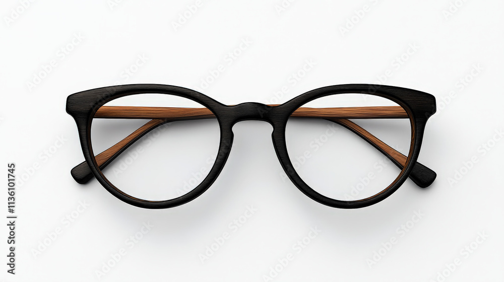 Classic Round Eyeglasses: A timeless and elegant pair of black round eyeglasses with a subtle brown accent on the bridge. The sleek design offers a sophisticated look for everyday wear. Classic Round Eyeglasses: A timeless and elegant pair of black round eyeglasses with a subtle brown accent on the bridge. The sleek design offers a sophisticated look for everyday wear.