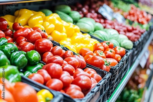 Colorful Fresh Produce Display at Grocery Store Featuring Diverse Array of Natural Vegetables : Generative AI