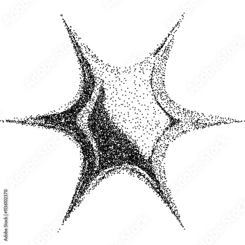 3d star shape with stipple dots photocopy effect. Abstract retro y2k geometric futuristic icons in gritty gradient texture. Vector illustration for grunge banner or music cover poster