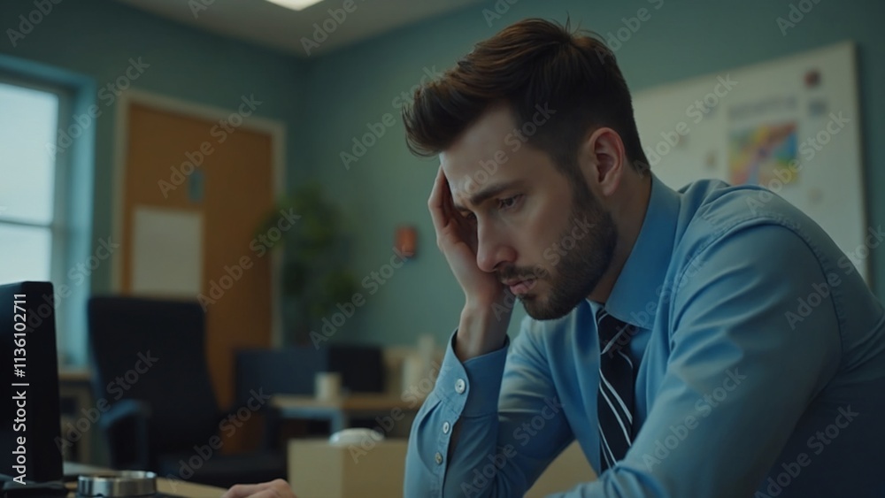 Young sad man in office, having problem Young sad man in office, having problem