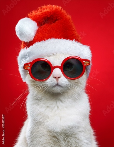 Generated image Merry Christmas concept holiday vacation winter animal pet greeting card - Cool santa claus
