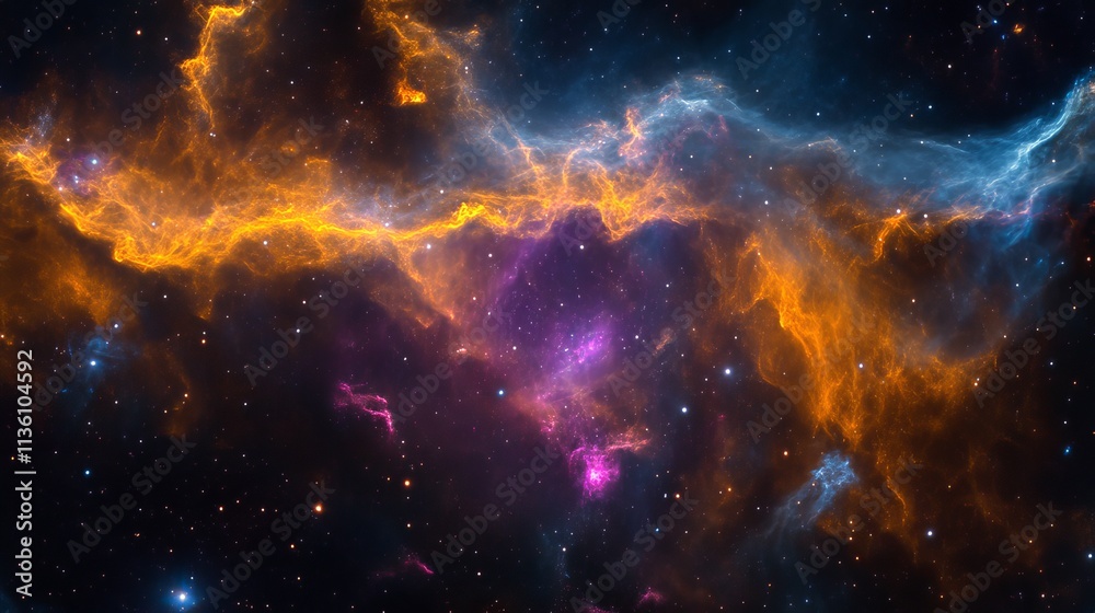 Naklejka premium Nebula with vibrant orange and blue gases