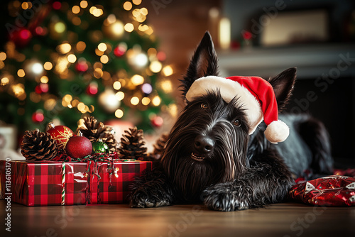 Dog Wearing Santa Claus Hat