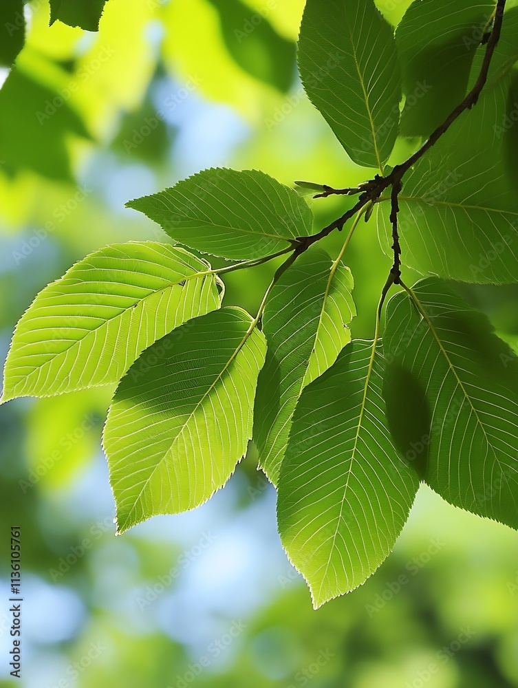 Bright Green Leaves on Tree Branch Against Blurred Natural Background : Generative AI Bright Green Leaves on Tree Branch Against Blurred Natural Background : Generative AI