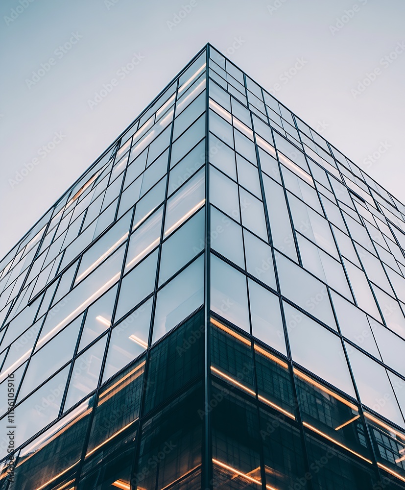 Modern Glass Skyscraper Architecture in Urban Cityscape at Sunrise : Generative AI Modern Glass Skyscraper Architecture in Urban Cityscape at Sunrise : Generative AI