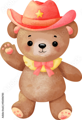Happy cute Cowboy Bear Illustration