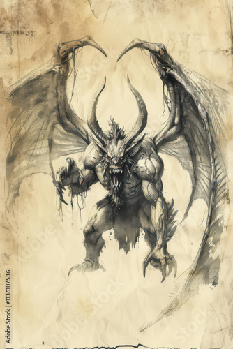 Obraz na płótnie Ancient Demon Sketch w salonie