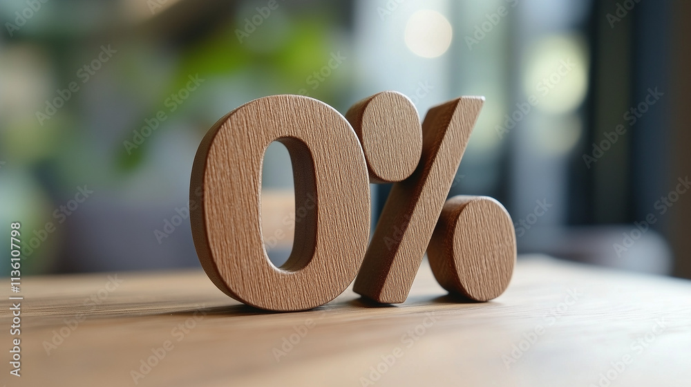 custom made wallpaper toronto digitalWooden "0%" symbol on a table, representing eco-friendly zero interest or promotions.