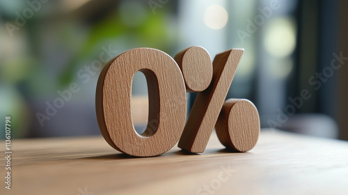Wallpaper Mural Wooden "0%" symbol on a table, representing eco-friendly zero interest or promotions. Torontodigital.ca