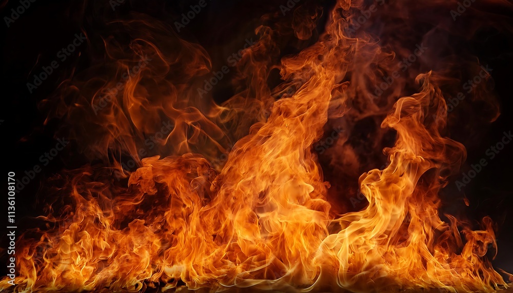 Dynamic flames rising vividly against a dark background showcasing bright colors and intense energy. Generative AI Dynamic flames rising vividly against a dark background showcasing bright colors and intense energy. Generative AI
