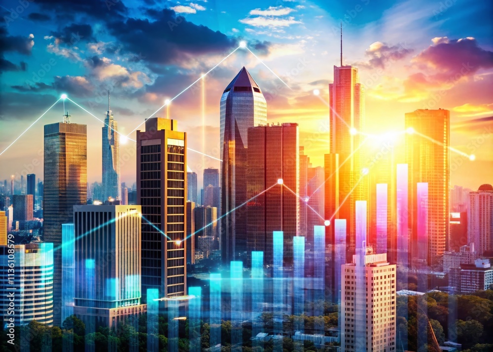 Double Exposure Photography Concept for Corporate Business Plan Brochure Featuring City Skyline and Abstract Graphs with Professional Elements and Clean Design Double Exposure Photography Concept for Corporate Business Plan Brochure Featuring City Skyline and Abstract Graphs with Professional Elements and Clean Design