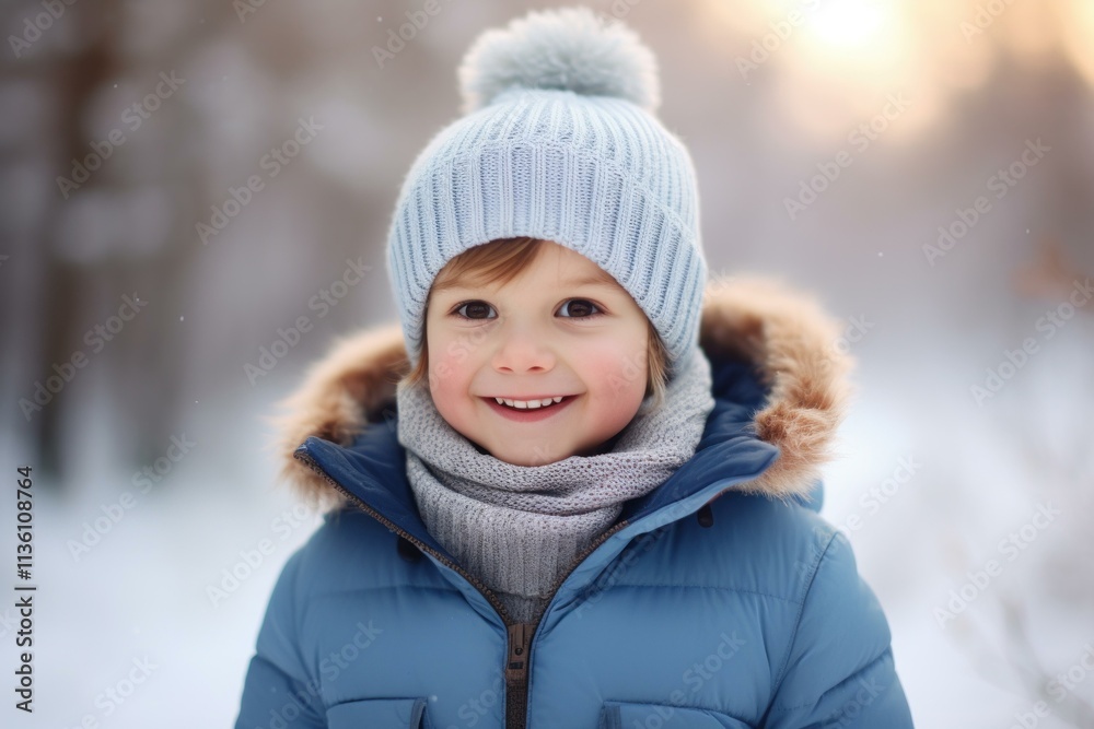 Portrait of cheerful child wearing warm winter clothes, enjoying snowy day outdoors Portrait of cheerful child wearing warm winter clothes, enjoying snowy day outdoors