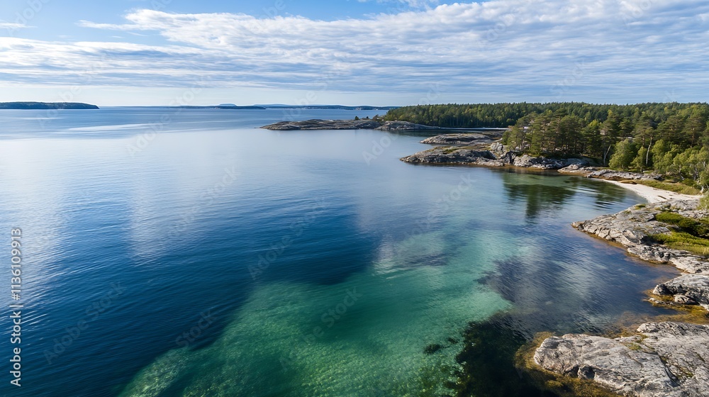Idyllic Seaside Panorama with Clear Waters and Rocky Coastline : Generative AI Idyllic Seaside Panorama with Clear Waters and Rocky Coastline : Generative AI