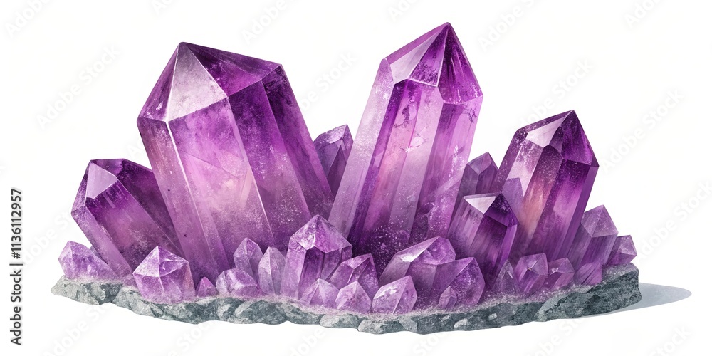 A bunch of purple crystals are on a white background A bunch of purple crystals are on a white background