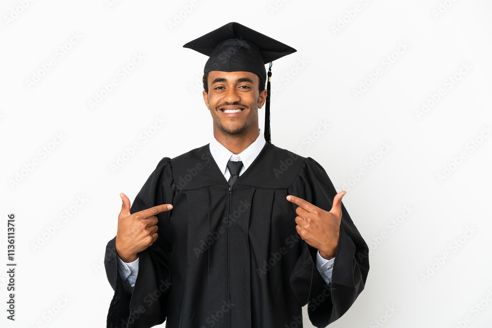 African American university graduate man over isolated white background proud and self-satisfied African American university graduate man over isolated white background proud and self-satisfied