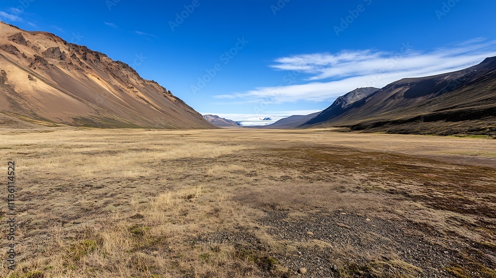 Stunning Mountain Valley Panorama with Clear Blue Sky in Autumn : Generative AI Stunning Mountain Valley Panorama with Clear Blue Sky in Autumn : Generative AI