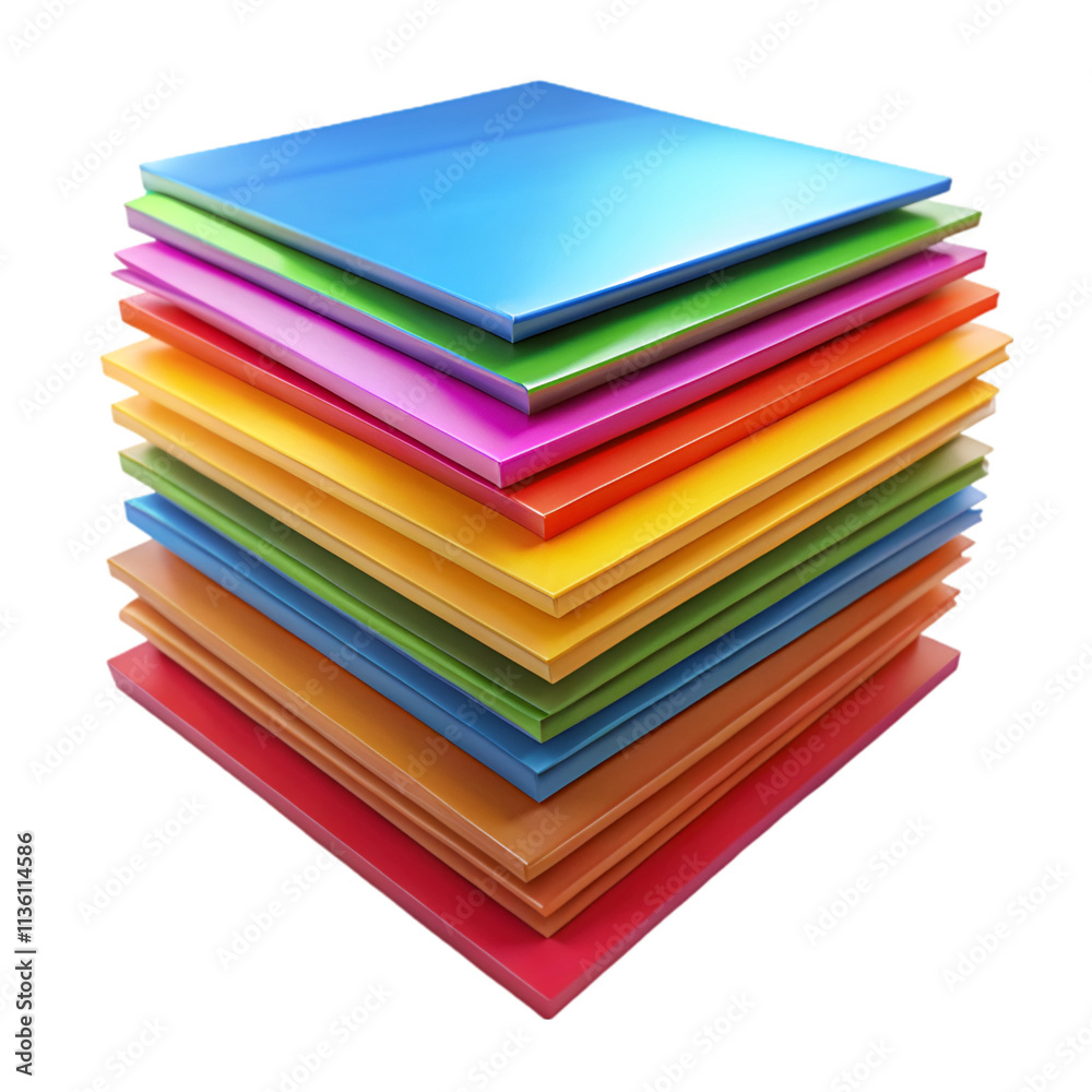 Stack of colorful hard sheet isolated on transparent background Stack of colorful hard sheet isolated on transparent background