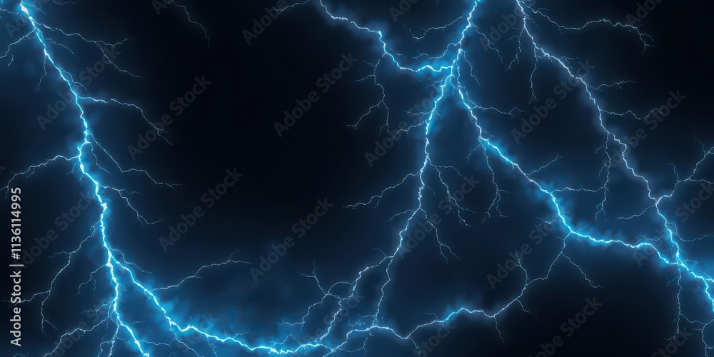 Obraz premium Intricate blue plasma lightning bolts arc across dark background, phenomenal, bright, otherworldly