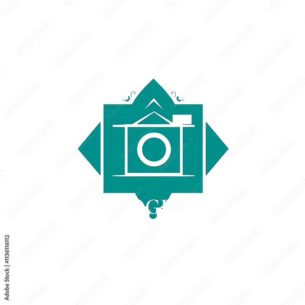 Teal Camera Logo: A stylized teal camera icon with ornate flourishes, perfect for photography businesses, studios, or creative ventures. Teal Camera Logo: A stylized teal camera icon with ornate flourishes, perfect for photography businesses, studios, or creative ventures.