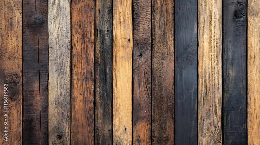 Rustic Wooden Planks in Various Shades Creating Natural Textured Background : Generative AI