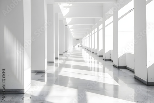 Sunlit White Corridor: Modern Architecture