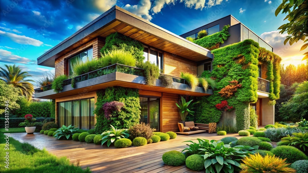 Obraz premium Eco-Friendly Housing Design: Sustainable Home Architecture Wallpaper Background