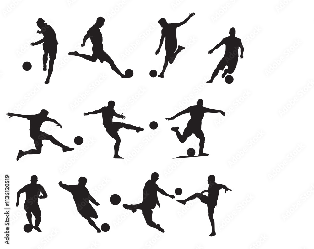 Silhouette Set of Soccer Players Performing Actions with the Ball Silhouette Set of Soccer Players Performing Actions with the Ball