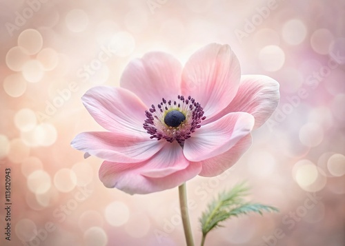 Elegant Minimalist Photography of a Delicate Pink Anemone Flower Isolated on a Soft Background, Perfect for Nature and Floral Aesthetics in Contemporary Design Projects