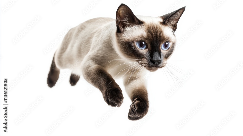 Siamese cat leaping in mid-air studio setting animal photography isolated background Siamese cat leaping in mid-air studio setting animal photography isolated background