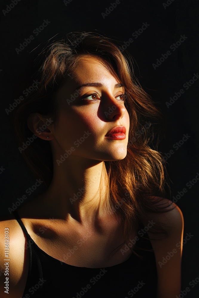 Fototapeta premium Young Woman Portrait Illuminated By Sunlight