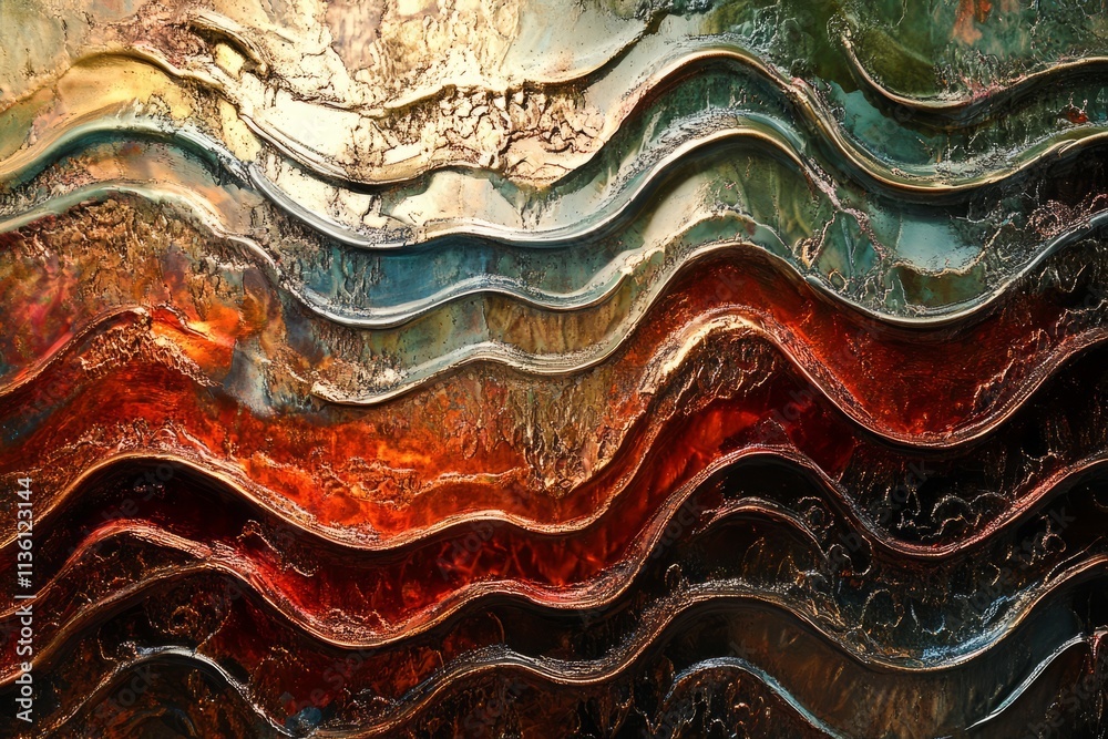 Texture of oxidized metal with flowing patterns in rich colors and intricate details Texture of oxidized metal with flowing patterns in rich colors and intricate details