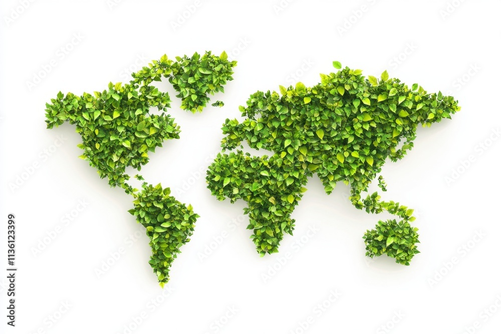 Global green earth representation with leafy map design nature theme clean aesthetic eco-friendly concept minimalist style Global green earth representation with leafy map design nature theme clean aesthetic eco-friendly concept minimalist style