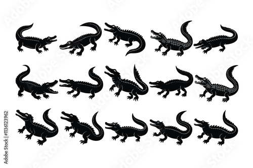 Set Of crocodile silhouette